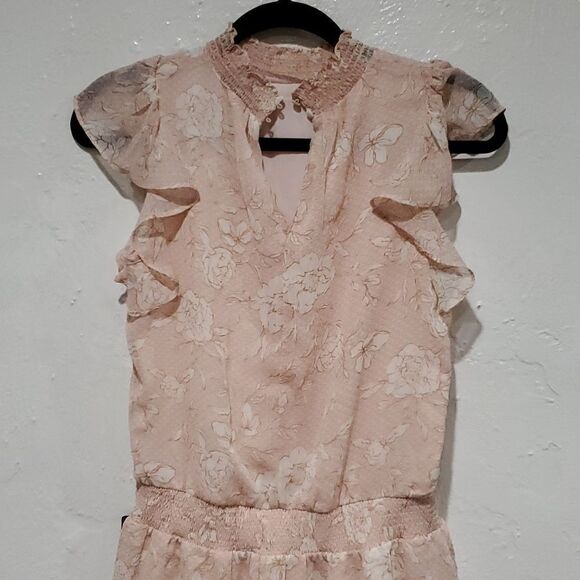 Express Dress in Baby Pink Floral with Mock Neck and Ruffles Size XS - Picture 6 of 13